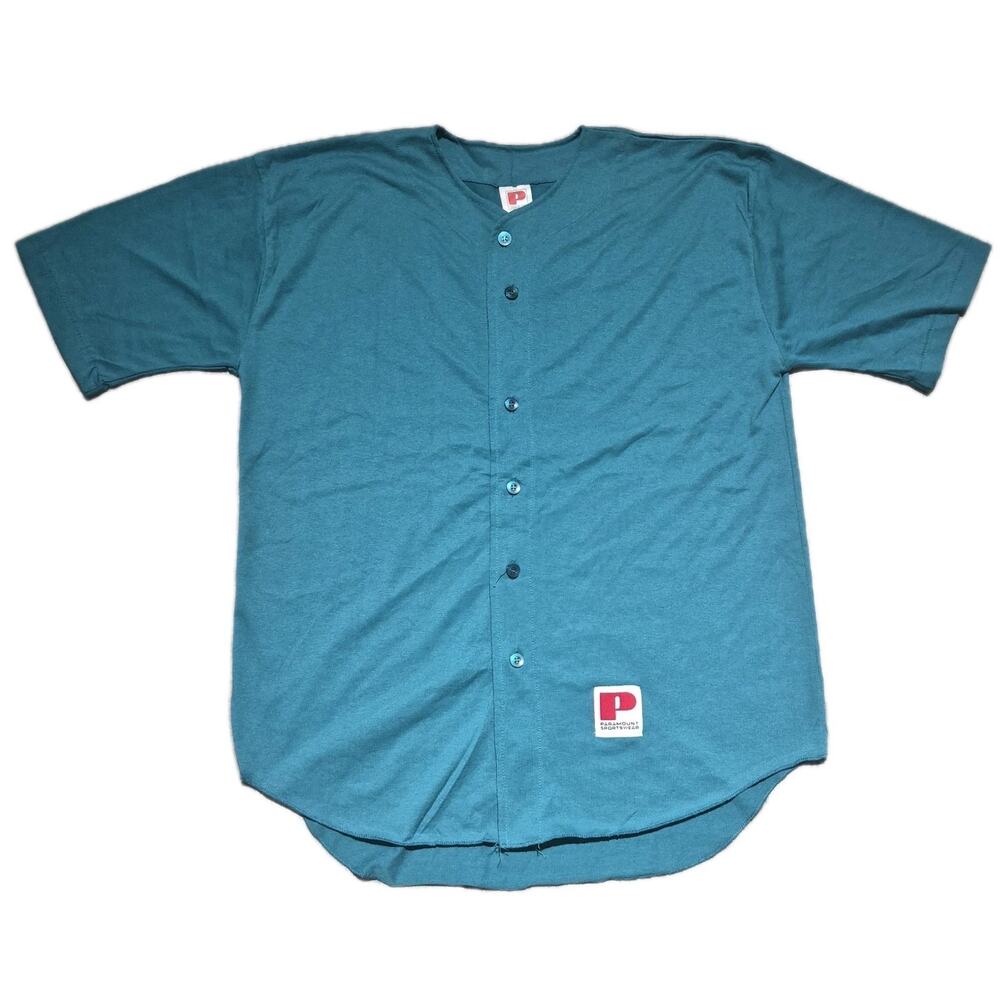 Vintage Paramount Sportswear Teal Blank Baseball Jersey Mens XL Button Up
